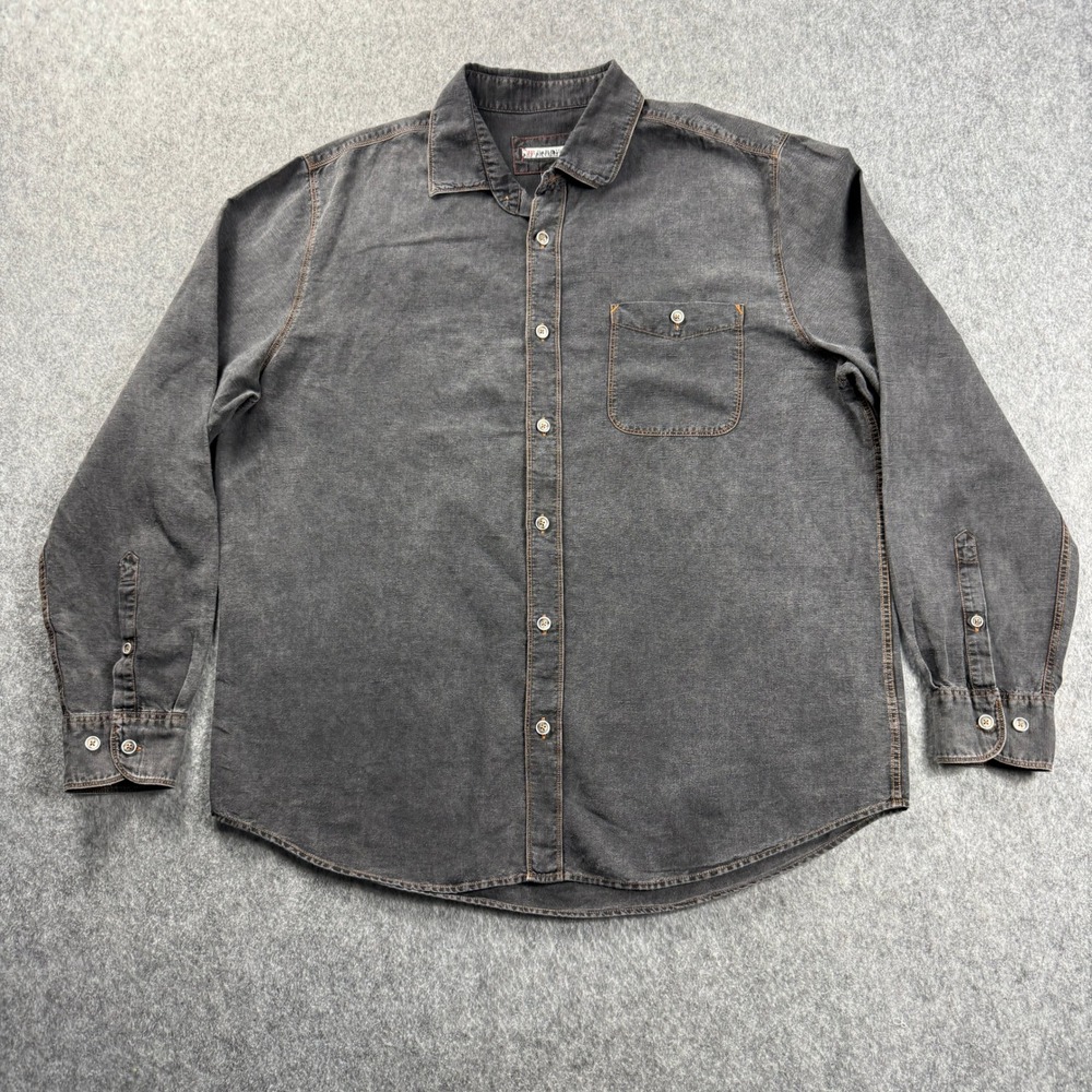 32 Bar Blues Mens Button Down Shirt L Faded Black Long Sleeve Contrast Stitch